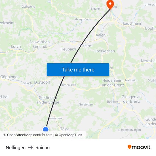 Nellingen to Rainau map
