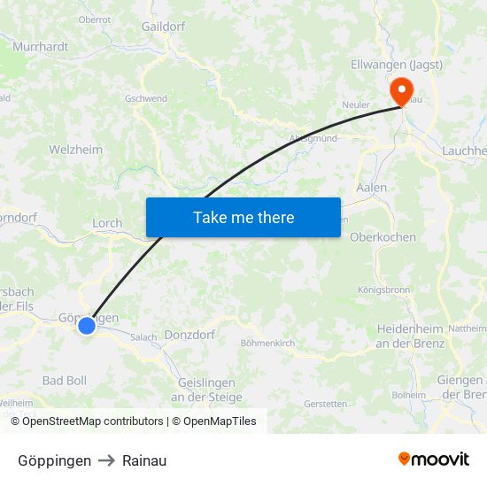 Göppingen to Rainau map