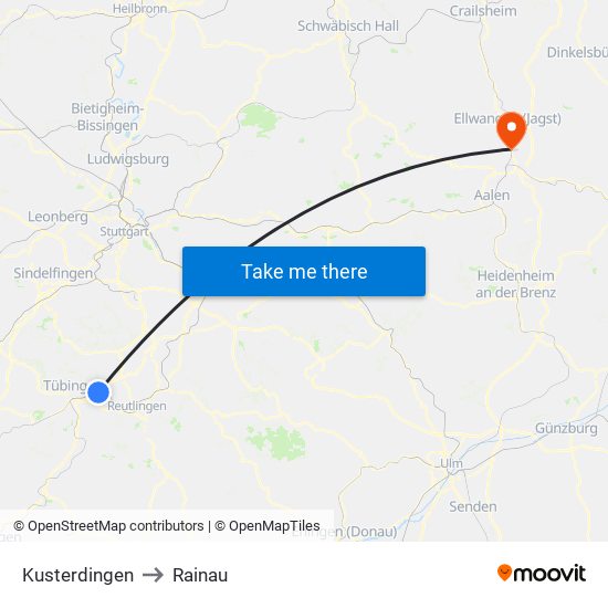 Kusterdingen to Rainau map