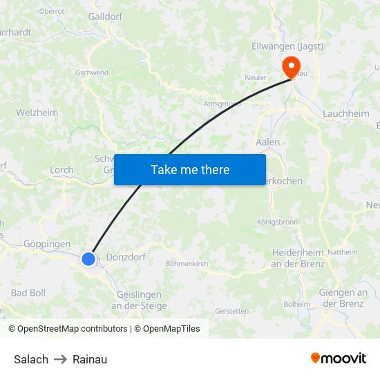 Salach to Rainau map