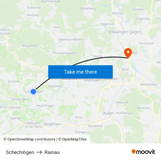 Schechingen to Rainau map