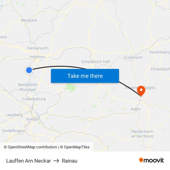Lauffen Am Neckar to Rainau map