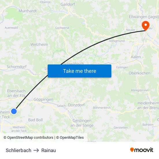 Schlierbach to Rainau map