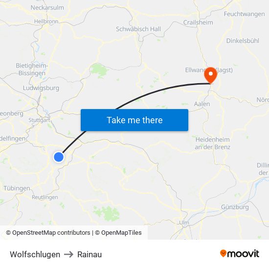 Wolfschlugen to Rainau map