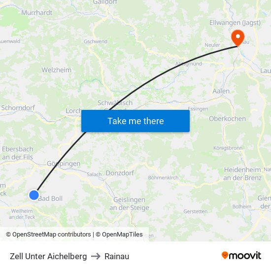 Zell Unter Aichelberg to Rainau map