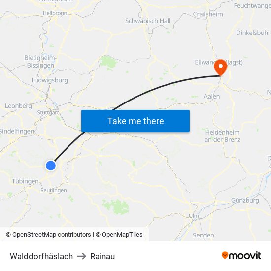 Walddorfhäslach to Rainau map