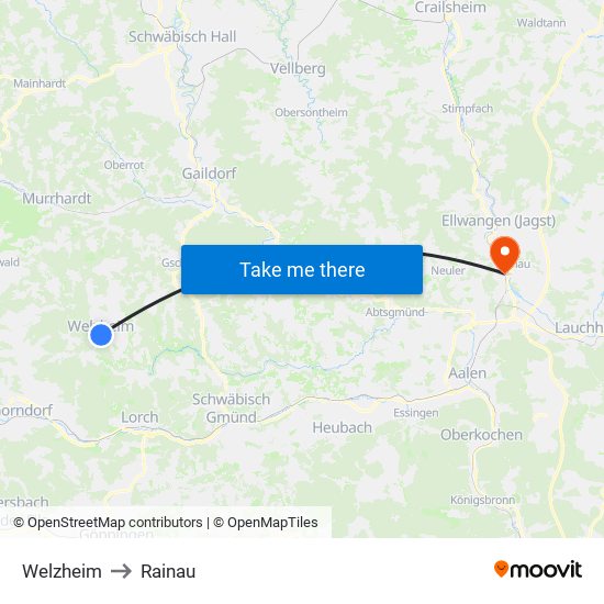 Welzheim to Rainau map