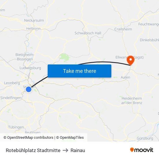 Rotebühlplatz Stadtmitte to Rainau map