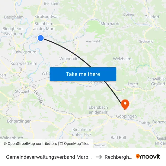 Gemeindeverwaltungsverband Marbach am Neckar to Rechberghausen map