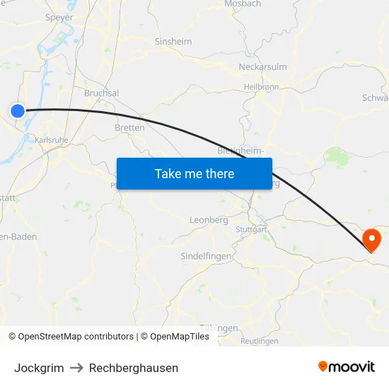 Jockgrim to Rechberghausen map