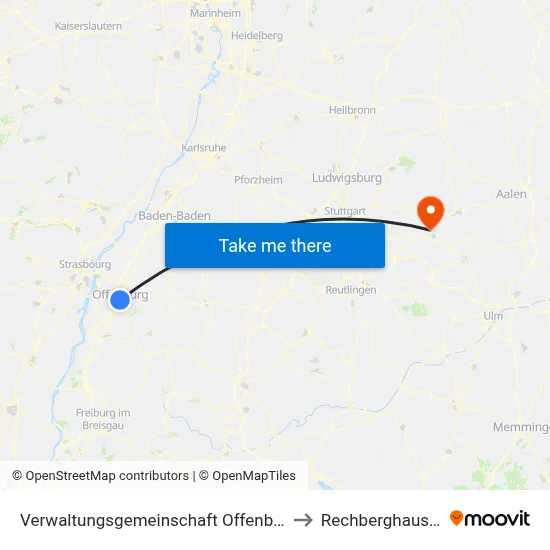 Verwaltungsgemeinschaft Offenburg to Rechberghausen map