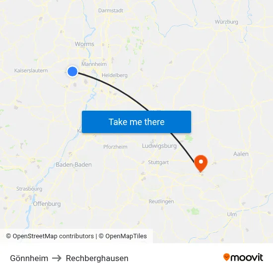 Gönnheim to Rechberghausen map