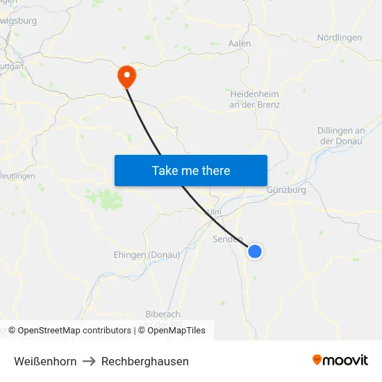 Weißenhorn to Rechberghausen map