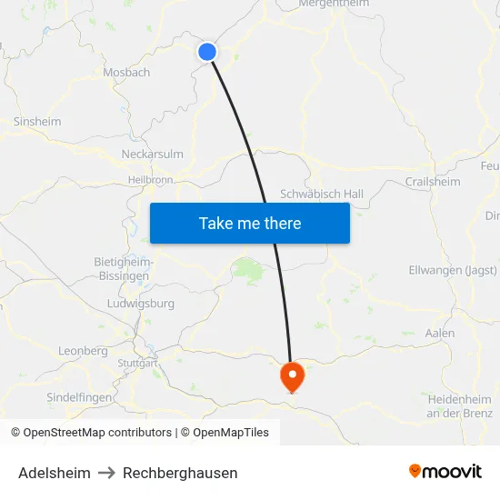 Adelsheim to Rechberghausen map