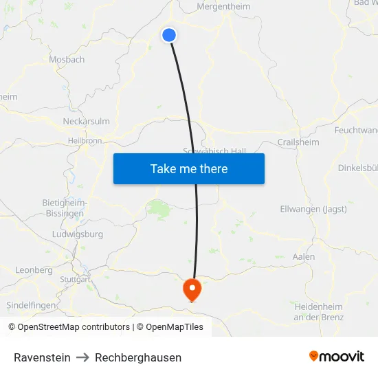 Ravenstein to Rechberghausen map