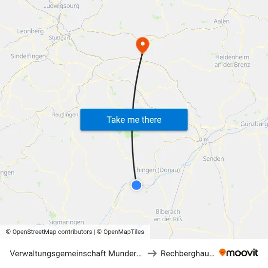 Verwaltungsgemeinschaft Munderkingen to Rechberghausen map