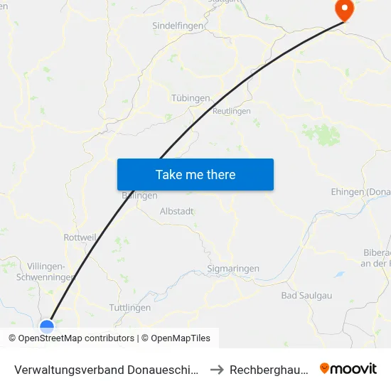 Verwaltungsverband Donaueschingen to Rechberghausen map