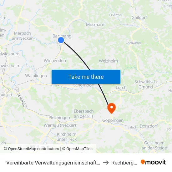Vereinbarte Verwaltungsgemeinschaft Der Stadt Backnang to Rechberghausen map