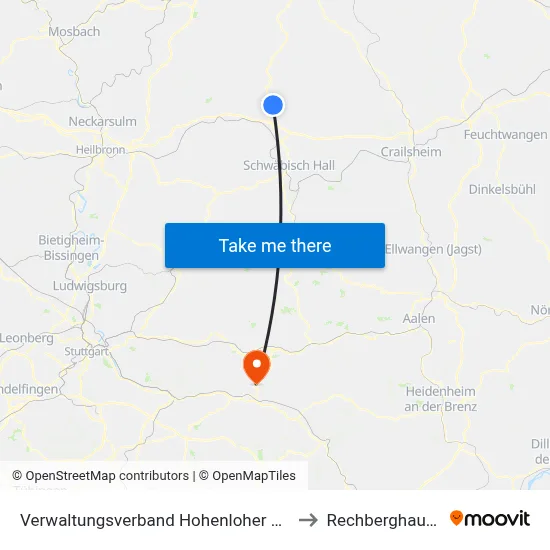 Verwaltungsverband Hohenloher Ebene to Rechberghausen map