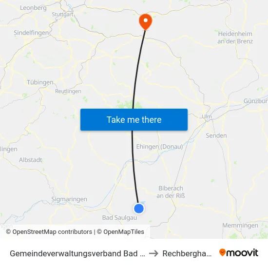 Gemeindeverwaltungsverband Bad Buchau to Rechberghausen map