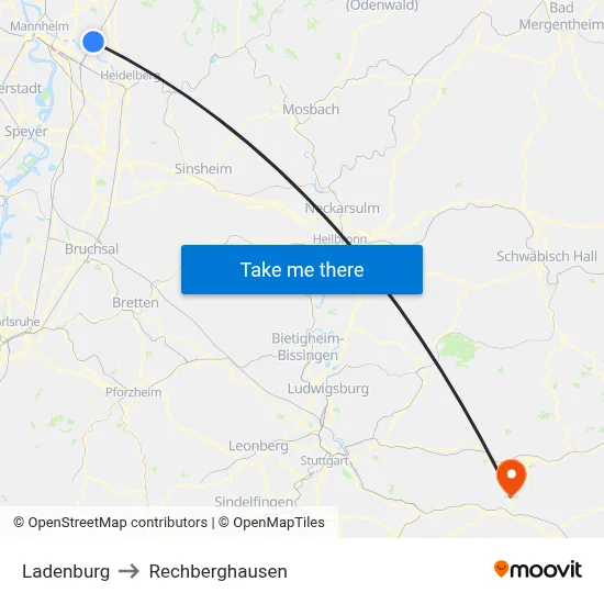 Ladenburg to Rechberghausen map