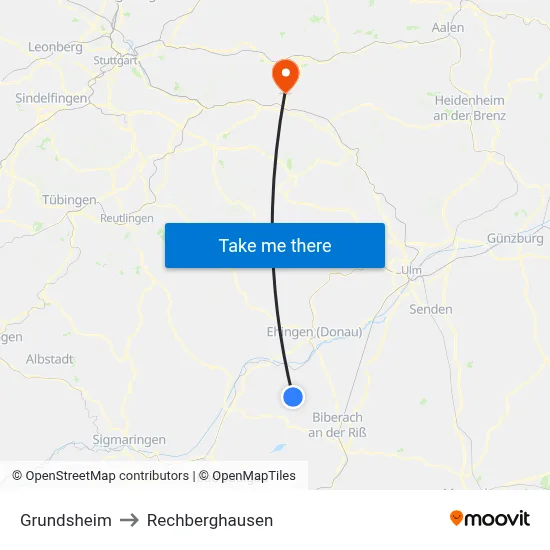 Grundsheim to Rechberghausen map