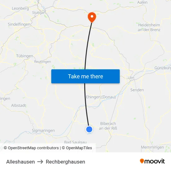 Alleshausen to Rechberghausen map