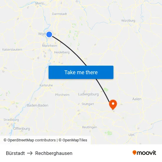 Bürstadt to Rechberghausen map