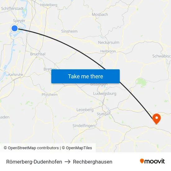 Römerberg-Dudenhofen to Rechberghausen map