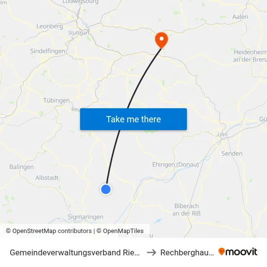 Gemeindeverwaltungsverband Riedlingen to Rechberghausen map