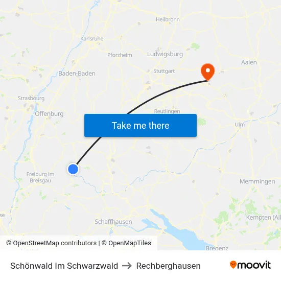Schönwald Im Schwarzwald to Rechberghausen map
