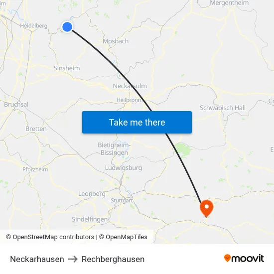 Neckarhausen to Rechberghausen map