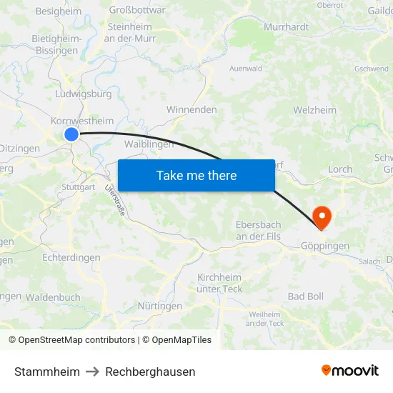 Stammheim to Rechberghausen map