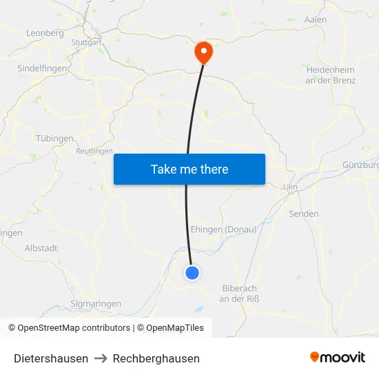 Dietershausen to Rechberghausen map