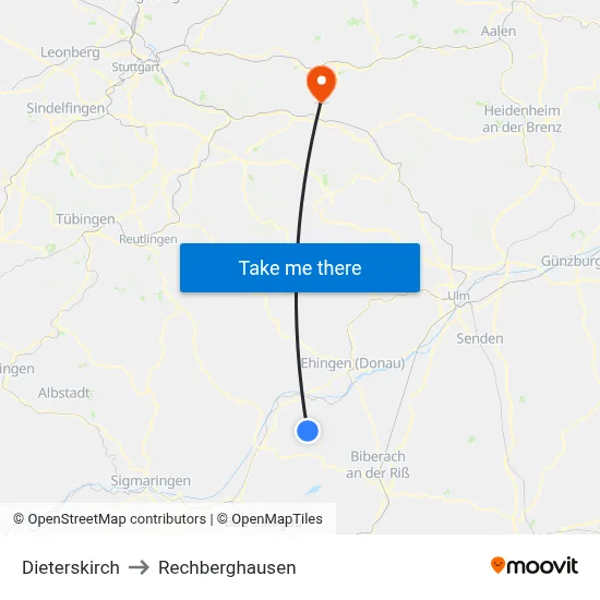 Dieterskirch to Rechberghausen map