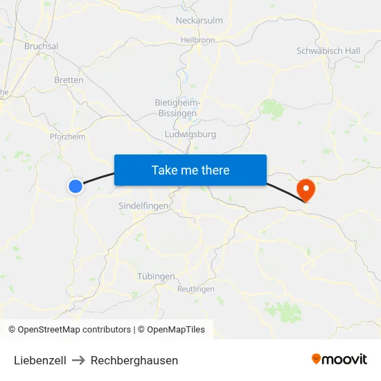 Liebenzell to Rechberghausen map