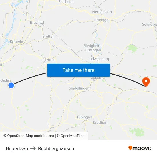 Hilpertsau to Rechberghausen map