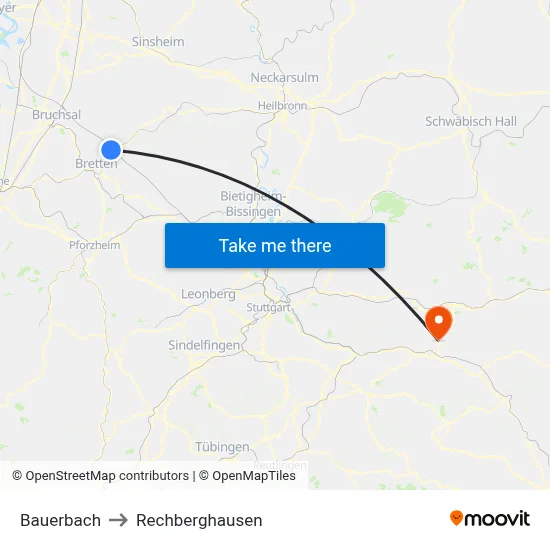 Bauerbach to Rechberghausen map