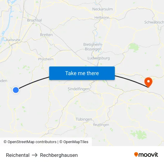 Reichental to Rechberghausen map