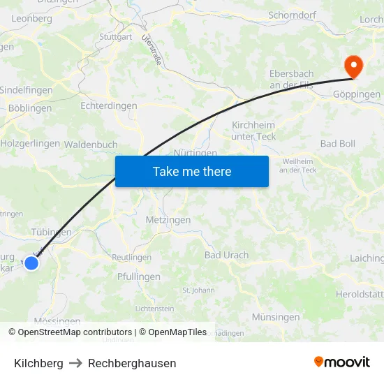 Kilchberg to Rechberghausen map