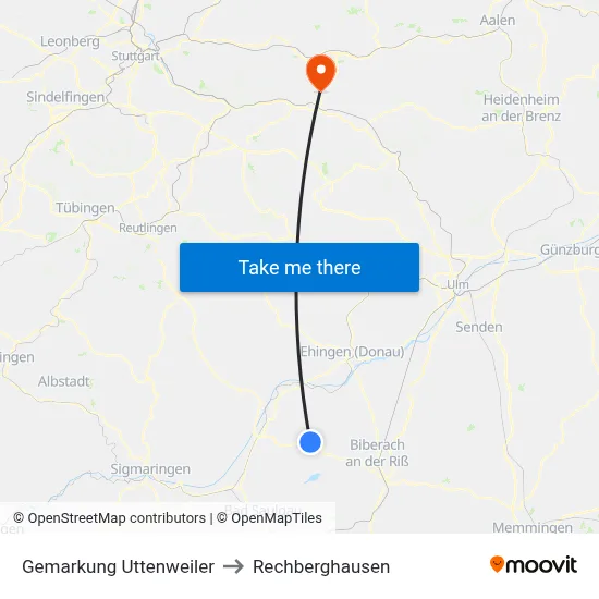 Gemarkung Uttenweiler to Rechberghausen map