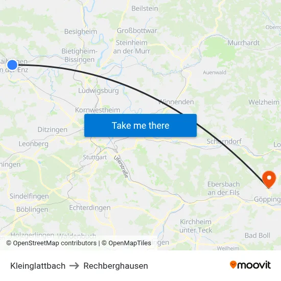 Kleinglattbach to Rechberghausen map