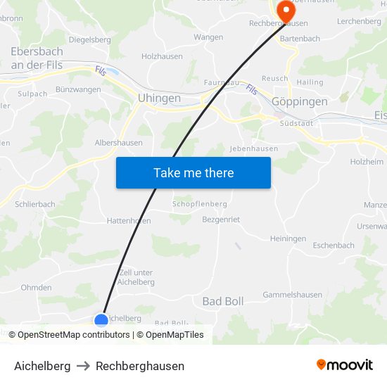 Aichelberg to Rechberghausen map