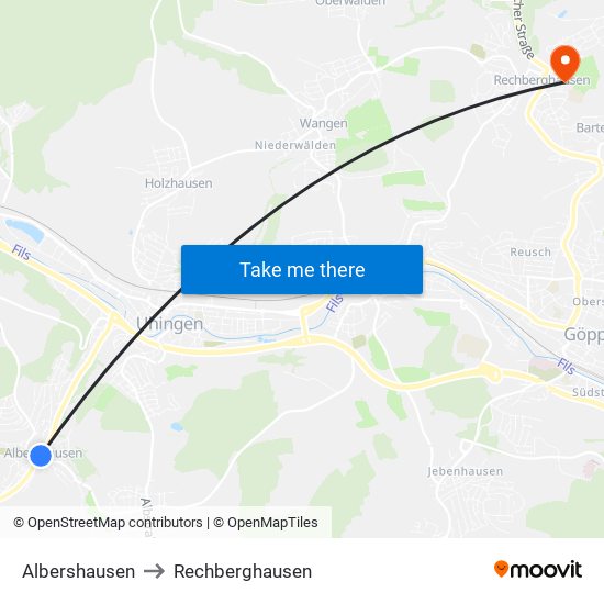 Albershausen to Rechberghausen map