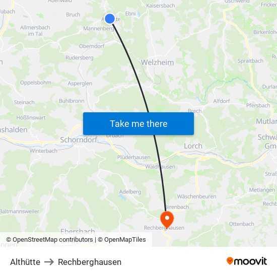 Althütte to Rechberghausen map