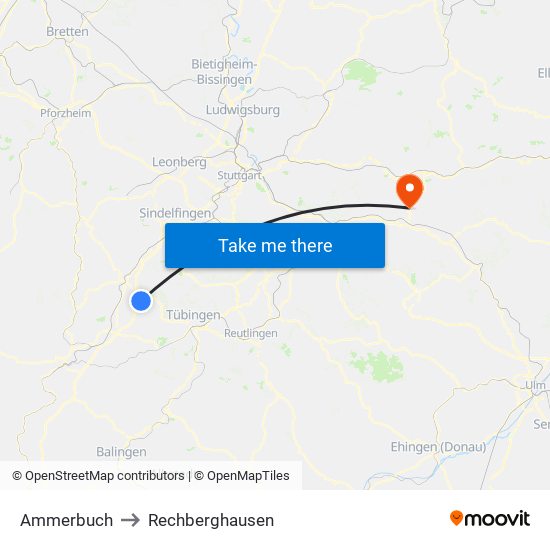 Ammerbuch to Rechberghausen map