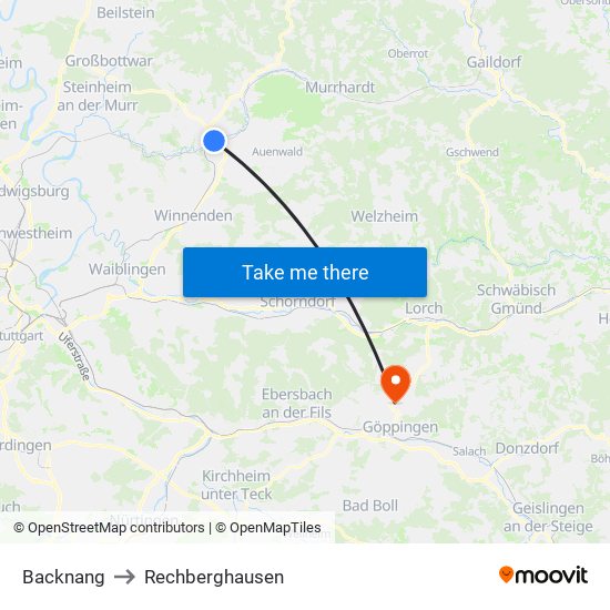 Backnang to Rechberghausen map