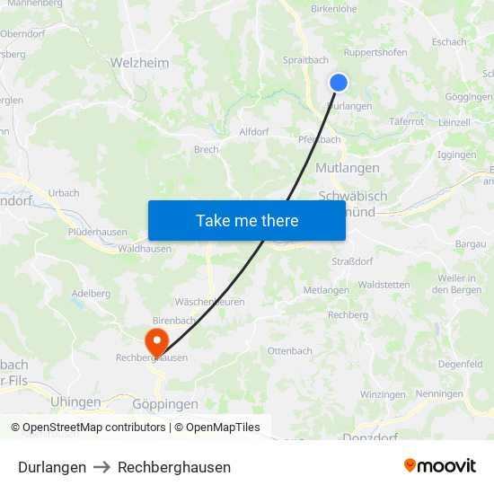 Durlangen to Rechberghausen map