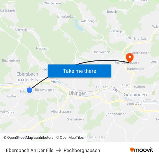 Ebersbach An Der Fils to Rechberghausen map