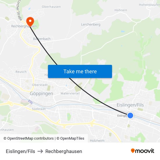 Eislingen/Fils to Rechberghausen map